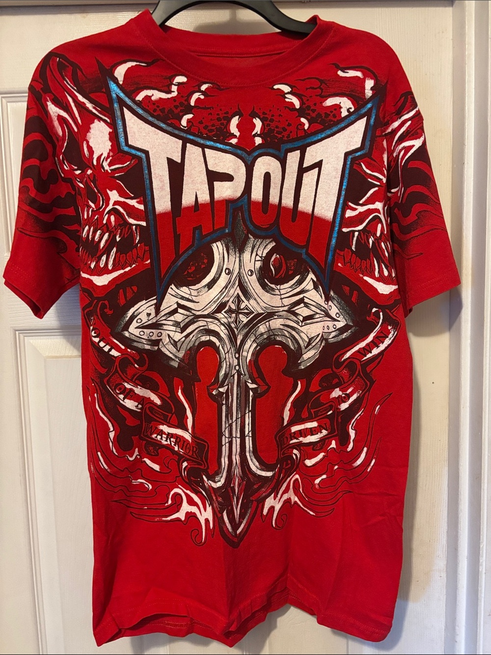 Tapout Red Tee with White, Blue and Silver Graphic  Size Medium